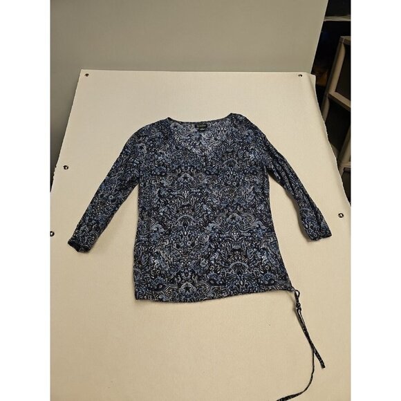 Lucky Brand Tops - Lucky Brand Women's Boho Blue Paisley Mosaic Scoop Neck 3/4 Sleeve Top M Tie Wai